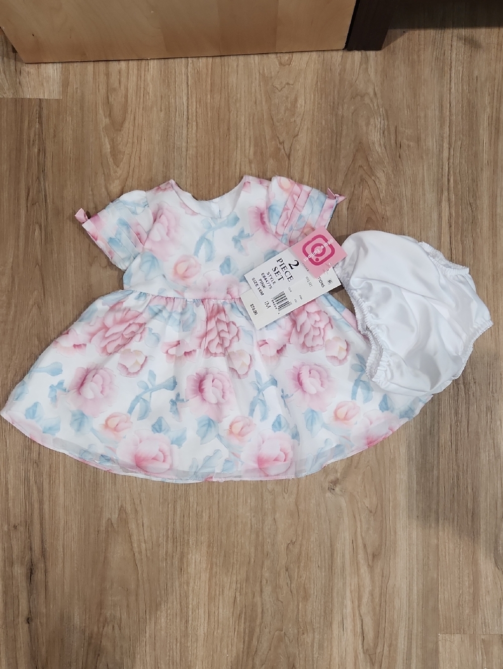 Rare Editions White Dress with Pink and Blue Floral Print